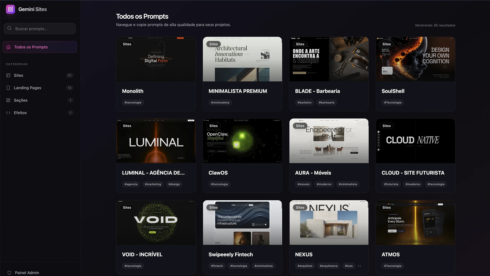 Interface da Biblioteca de Prompts